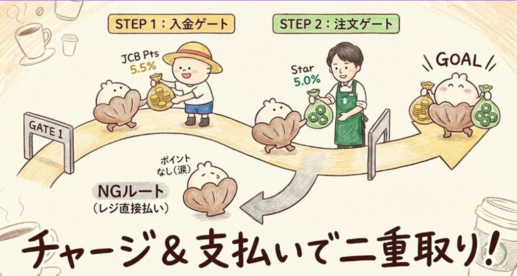 なぜ10.5%？「JCBポイント＋スタバリワード」の合算構造