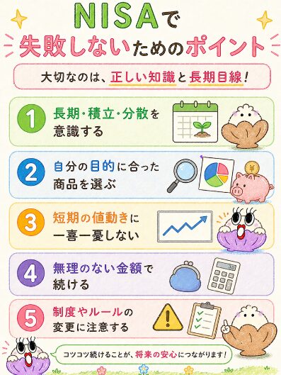 NISAで失敗しないためのポイント｜「無理しない・長く続ける・分散する」の3原則
