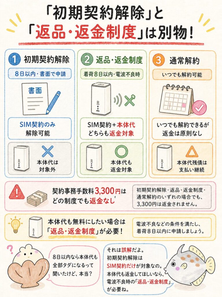 契約から8日以内なら本体代も無料で解約できる