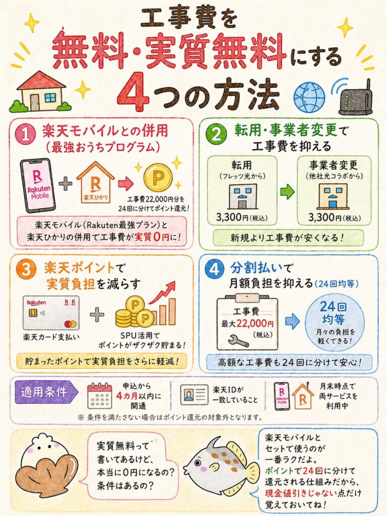 楽天ひかりの工事費を無料・実質無料にする方法