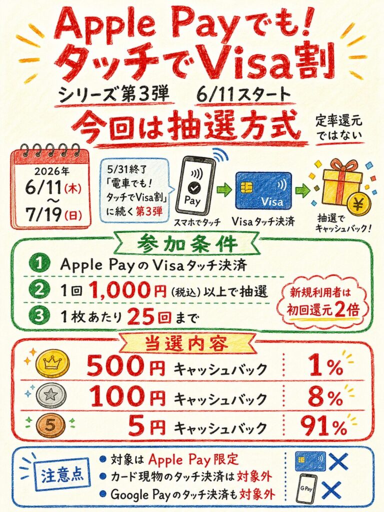 Apple Payでも！タッチでVisa割キャンペーン（6/11〜7/19）