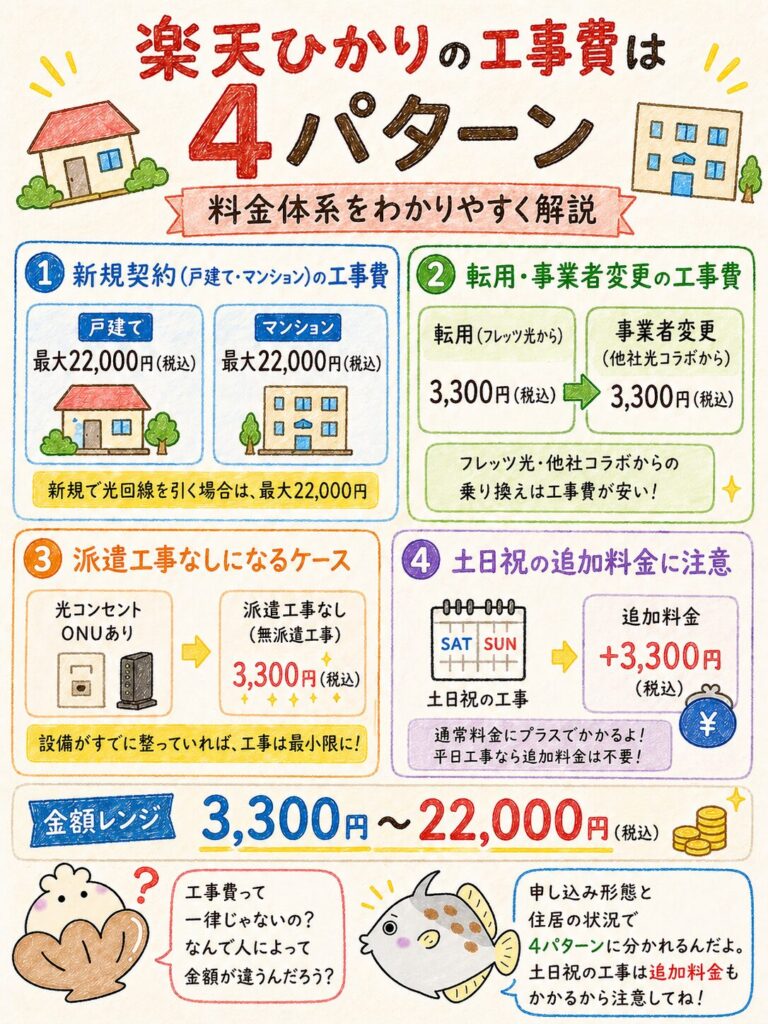 楽天ひかりの工事費は4パターン|料金体系をわかりやすく解説
