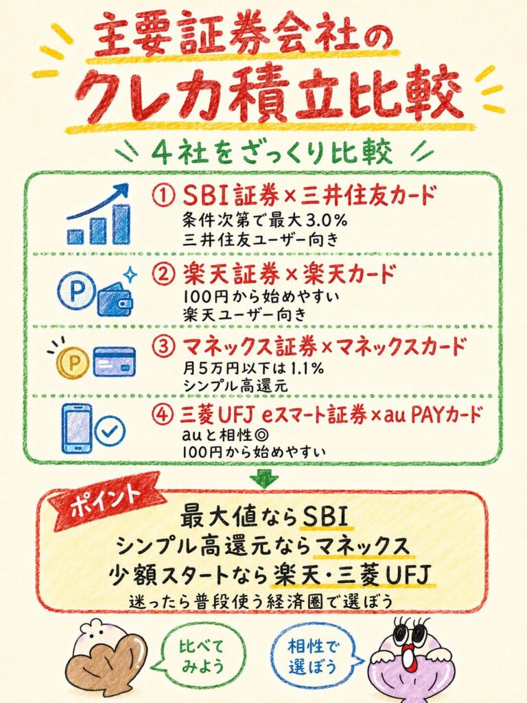 主要証券会社のクレカ積立比較