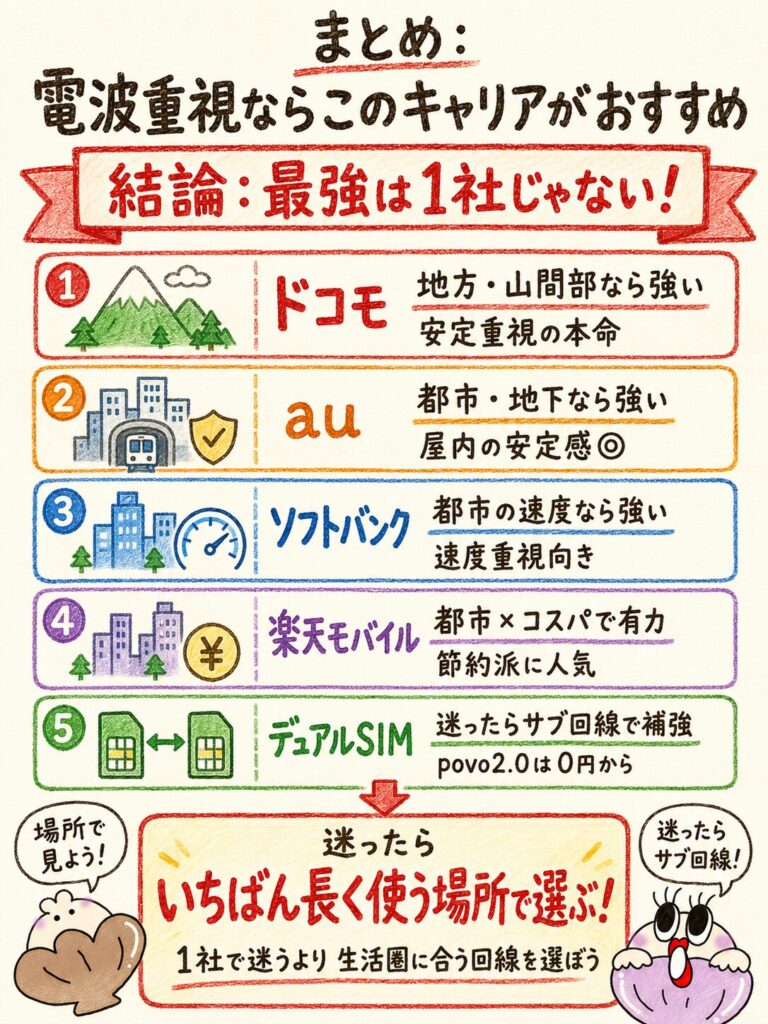 まとめ：電波重視ならこのキャリアがおすすめ