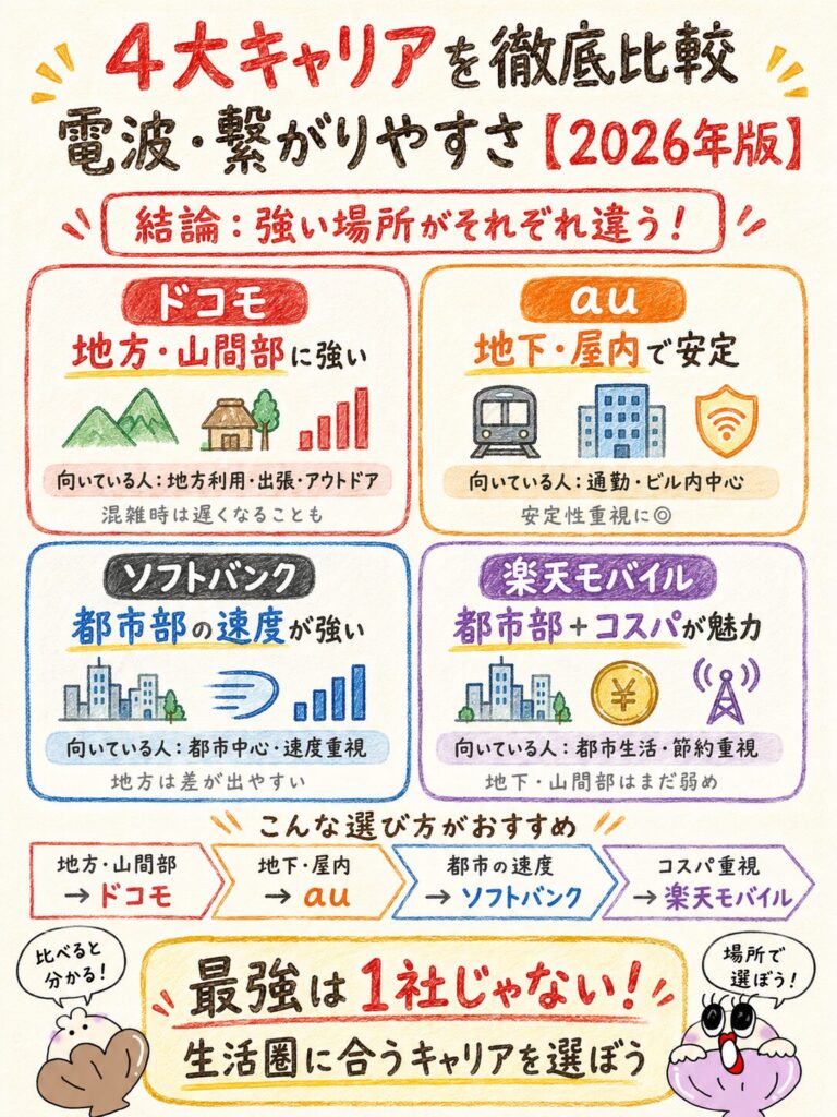 4大キャリアの電波・繋がりやすさを徹底比較【2026年版】