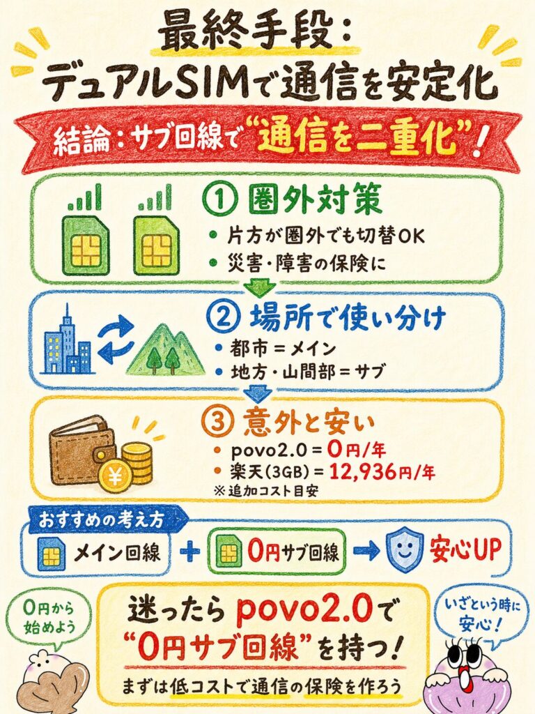 最終手段：デュアルSIM（サブ回線）で通信を安定させる