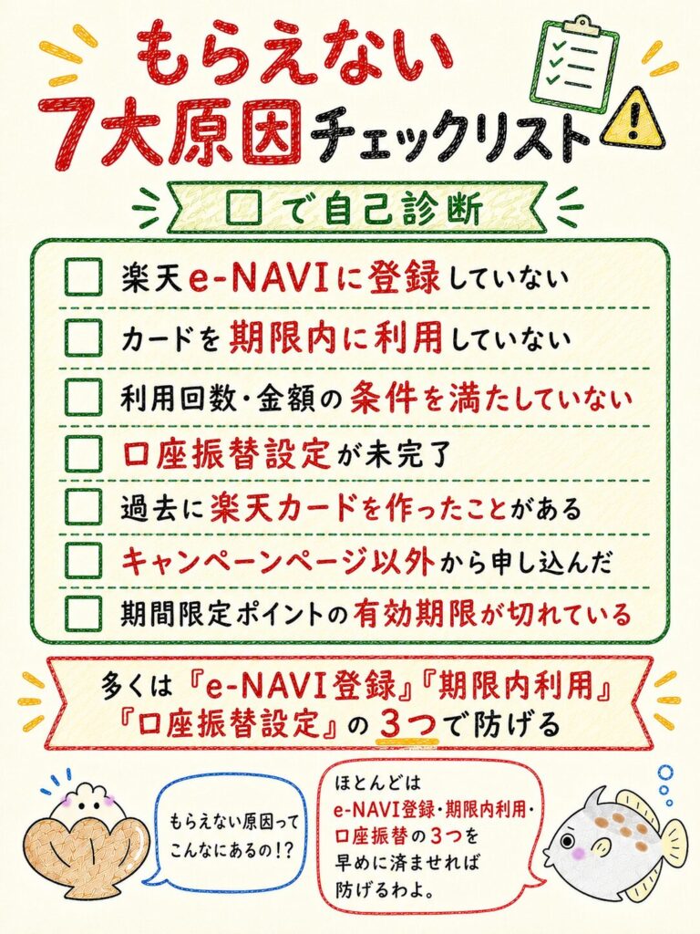 楽天カード10,000ポイントがもらえない原因