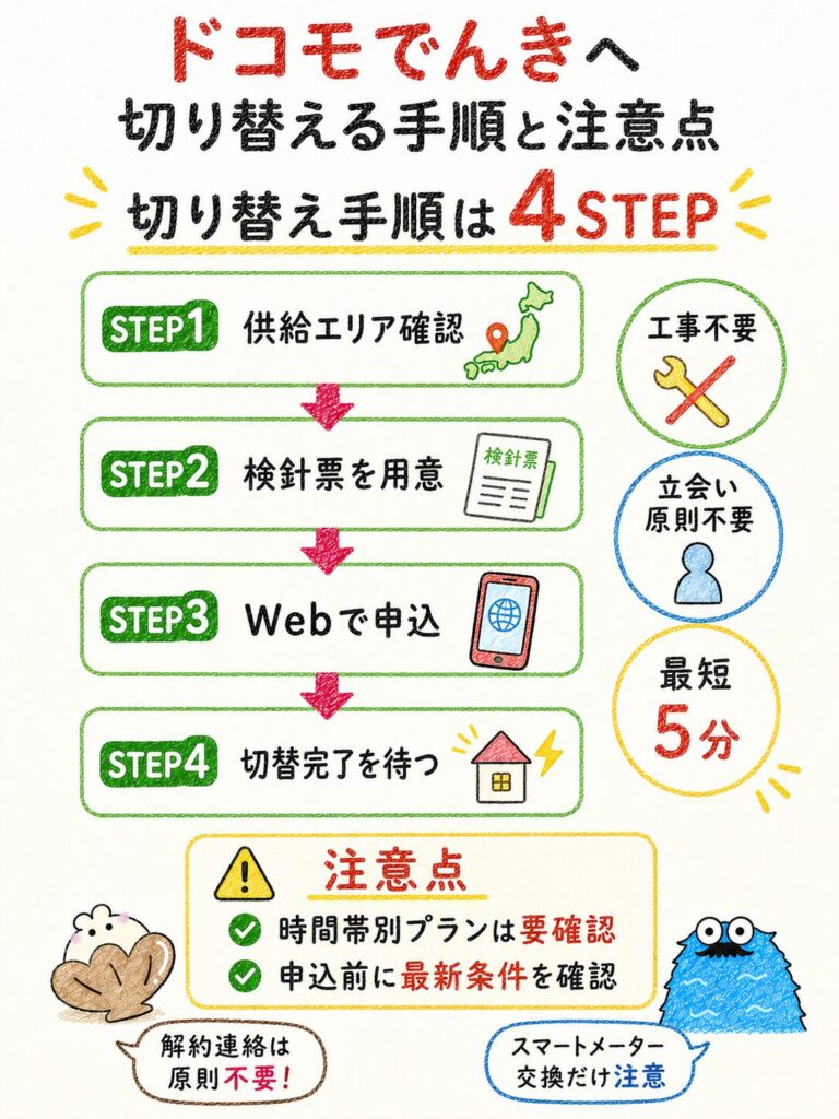 ドコモでんきへ切り替える手順と注意点