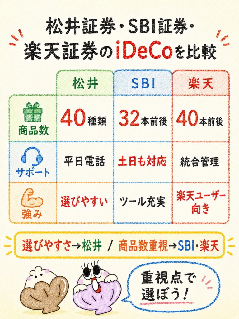 松井証券・SBI証券・楽天証券のiDeCoを比較
