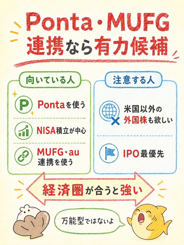 【結論】三菱UFJ eスマート証券はPonta・MUFG連携重視の人に向く