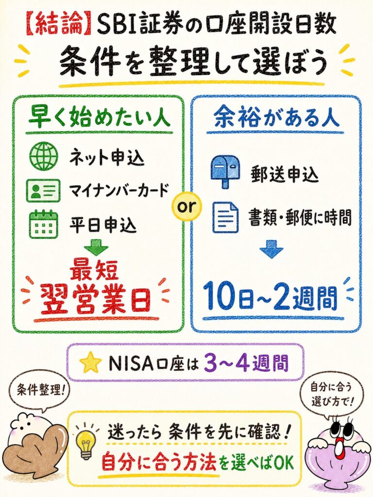 SBI証券の口座開設は何日かかる？_結論｜口座開設の日数を分けるのは申込方法だけ。最短ルートはネット×マイナンバー×平日