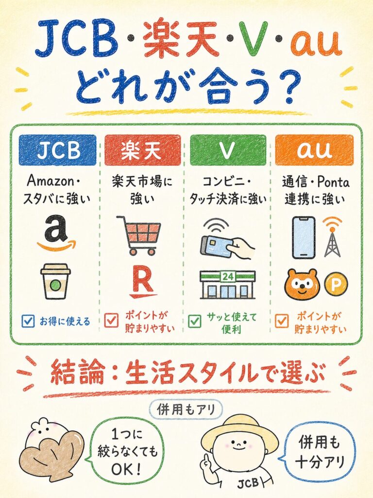 JCB経済圏と楽天・Vポイント・au経済圏を比較