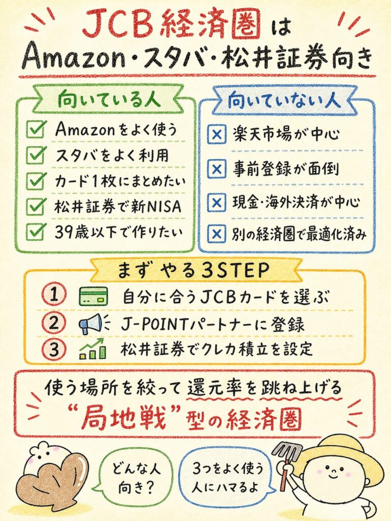 【結論】JCB経済圏はAmazon・スタバ・松井証券を使う人に向いている