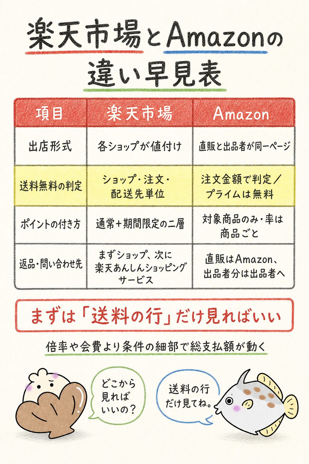 楽天市場とAmazonの違いを一覧比較