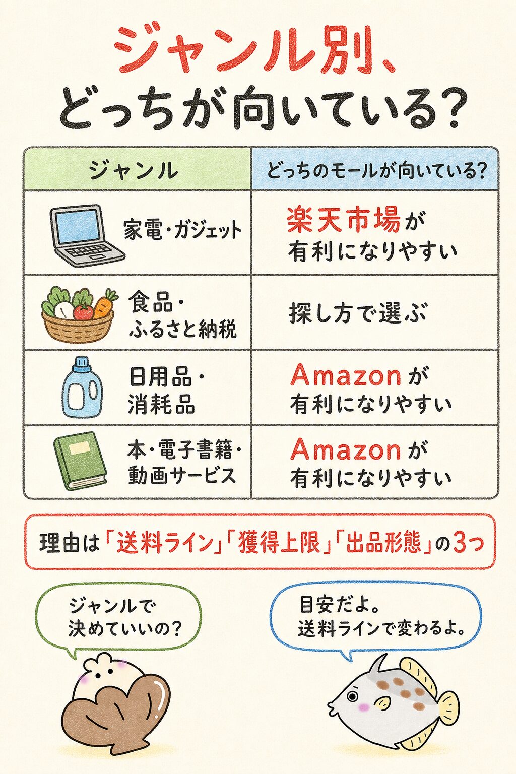 商品ジャンル別｜楽天市場とAmazonの使い分け